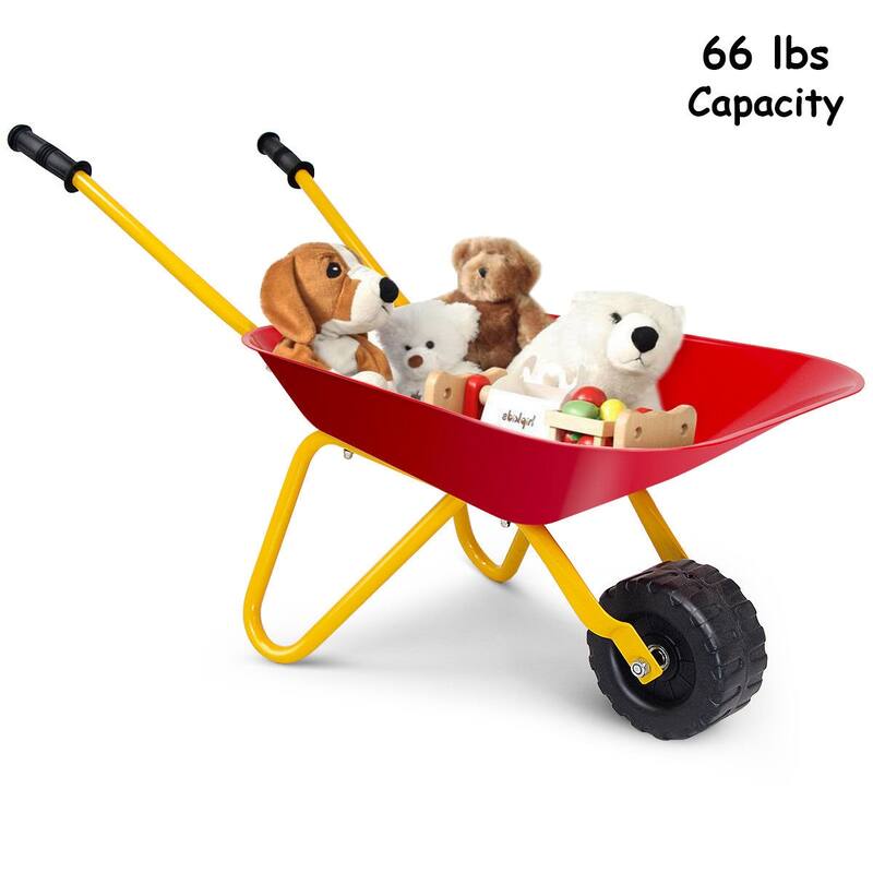 Gymax Kids Metal Wheelbarrow Children's Size Ourdoor Garden Backyard