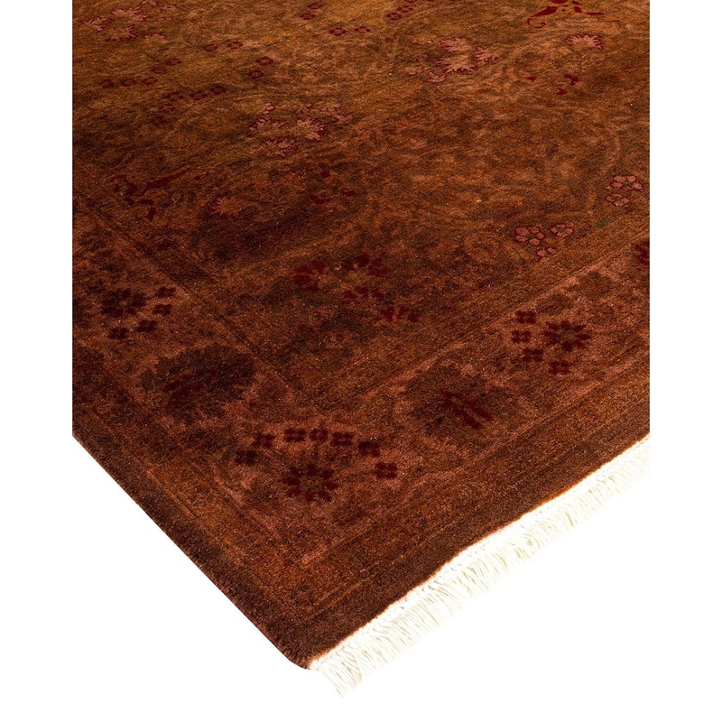 Overton Hand Knotted Wool Vintage Inspired Modern Contemporary Overdyed Brown Runner Rug - 3' 2" x 22' 4"