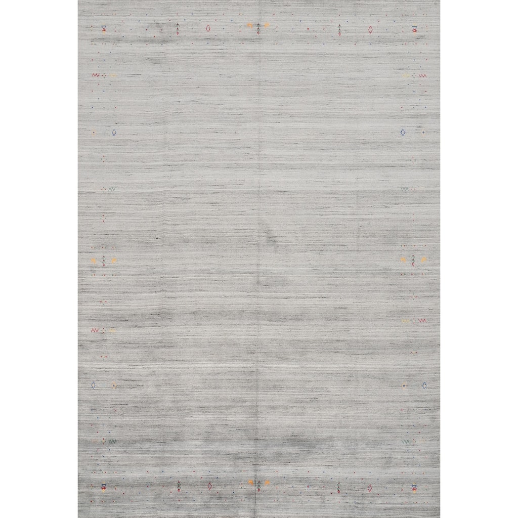 Hand Knotted Oriental Viscose Silk Carpet Tribal Animal Pictorial Greys & Charcoal Gabbeh Area Rug - 11' 10'' X 9' 11''