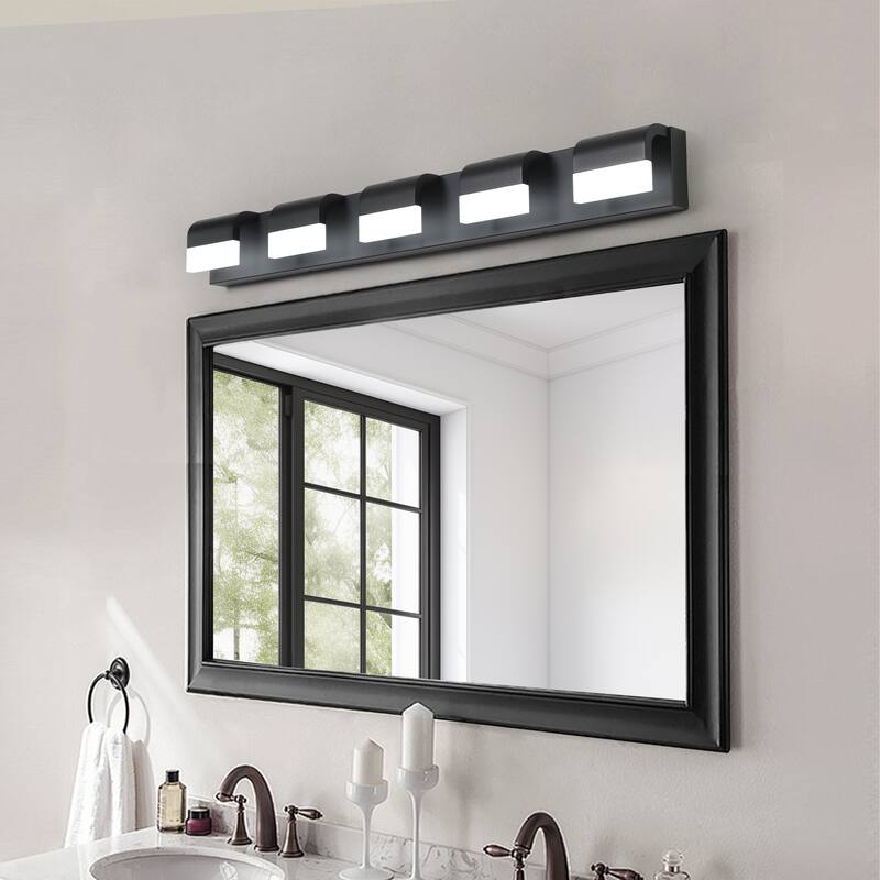 Modern Bathroom Vanity Lighting 5-Light LED Vanity Lights Over Mirror Bath Wall Lighting - Black
