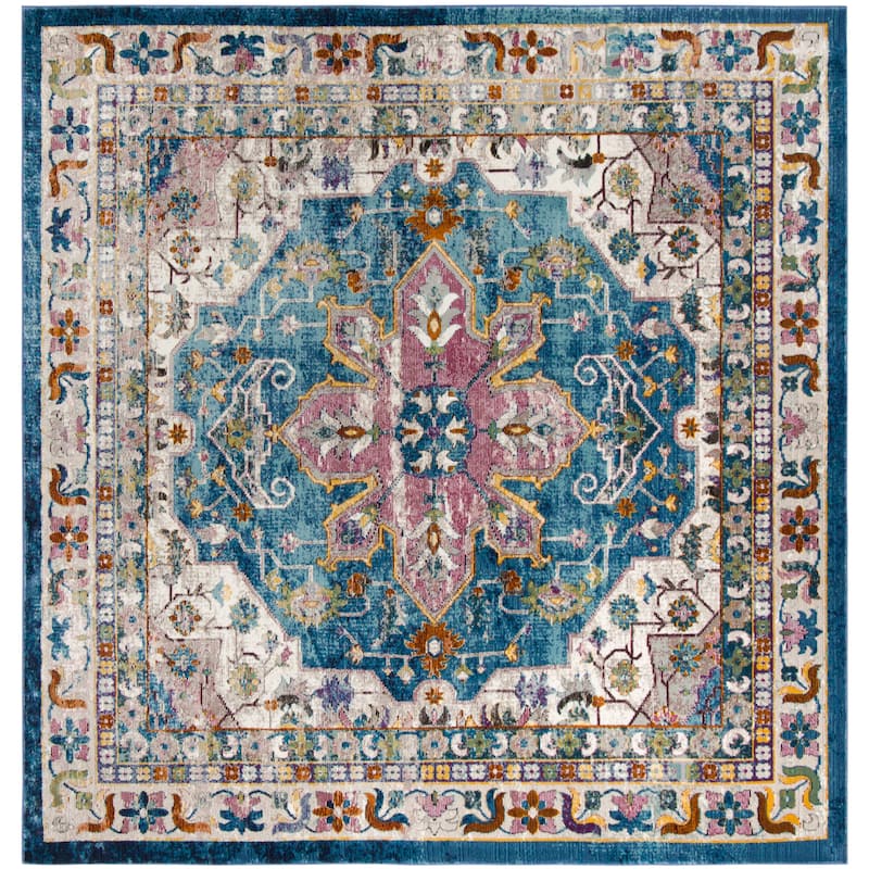 SAFAVIEH Aria Myrtha Vintage Boho Oriental Rug - 6'5" Square - Blue/Creme