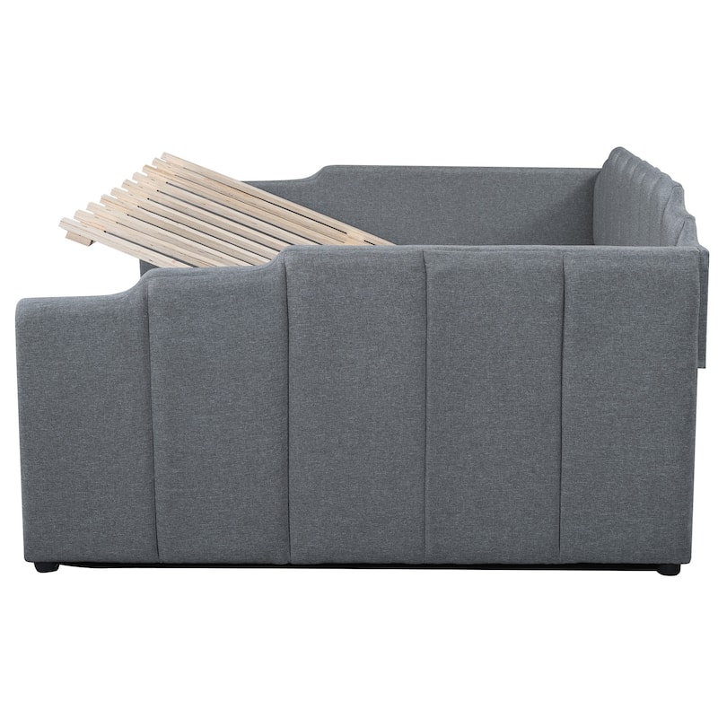 Full Size Gray Upholstered Daybed with Underneath Storage