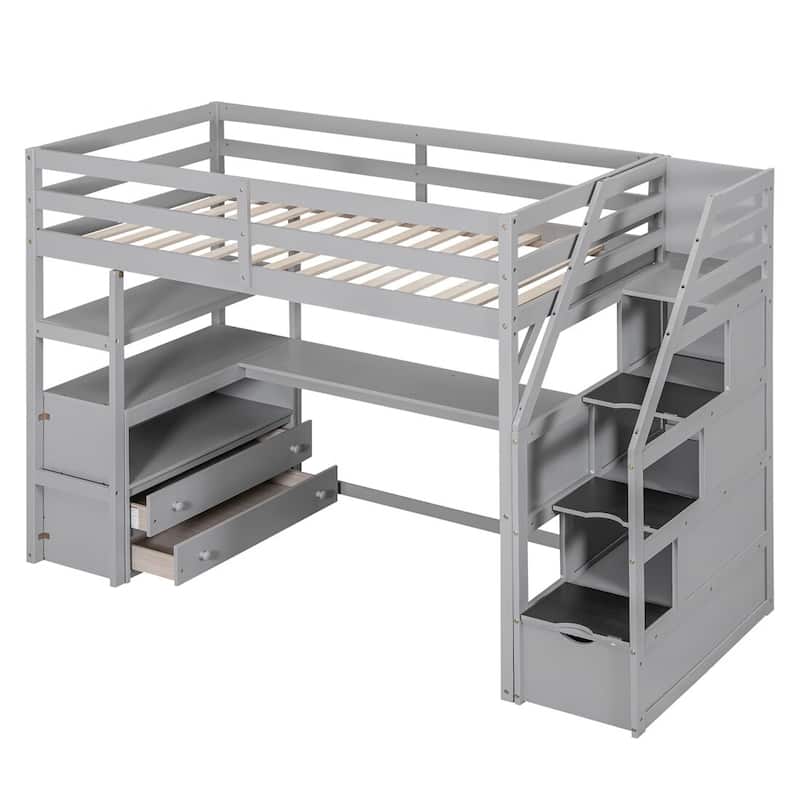 Merax Loft Bed with Desk and Shelves