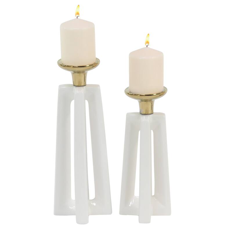 CosmoLiving by Cosmopolitan White Ceramic Candle Holder (Set of 2) S