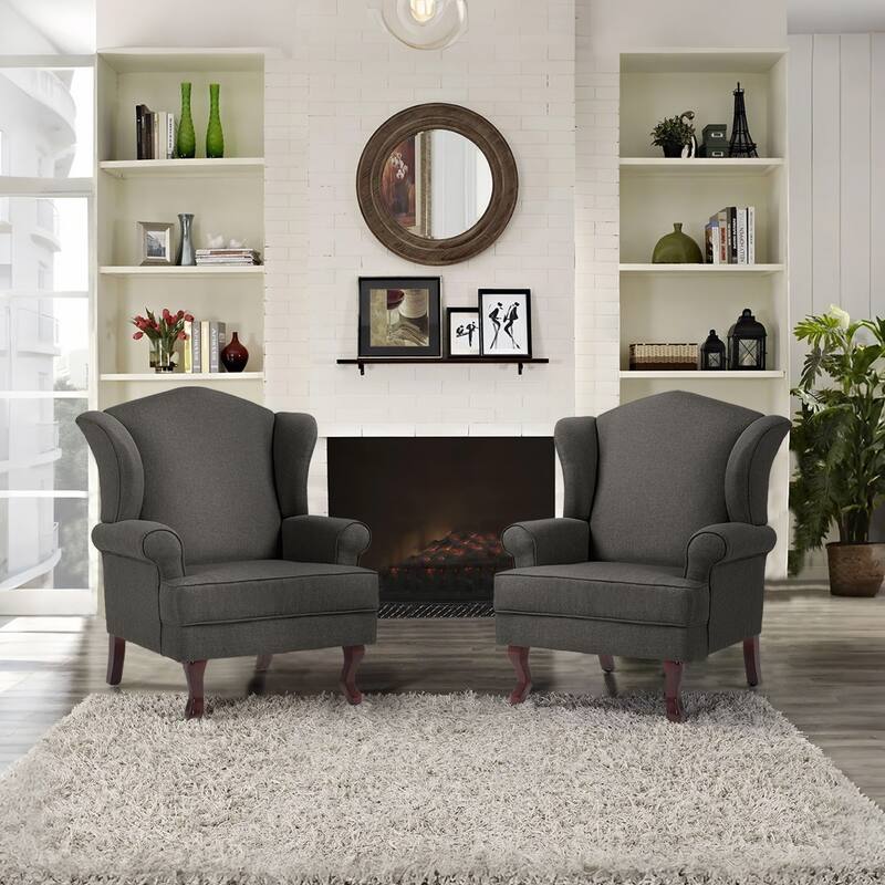 Elegant Living Room Wing Back Arm Chair Upholstered Accent Chair
