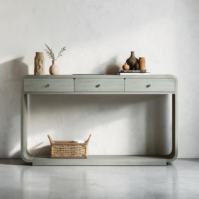Antique-Style Console Table with 3 Storage Drawers, Display Shelf and Elegant Curved Legs