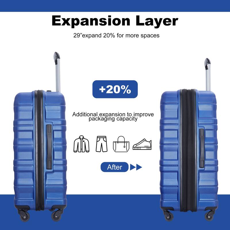 3 Piece PC Expandable Luggage Sets, Modern Lightweight Durable Suitcase with TSA Lock, Two Hooks and Spinner Wheels
