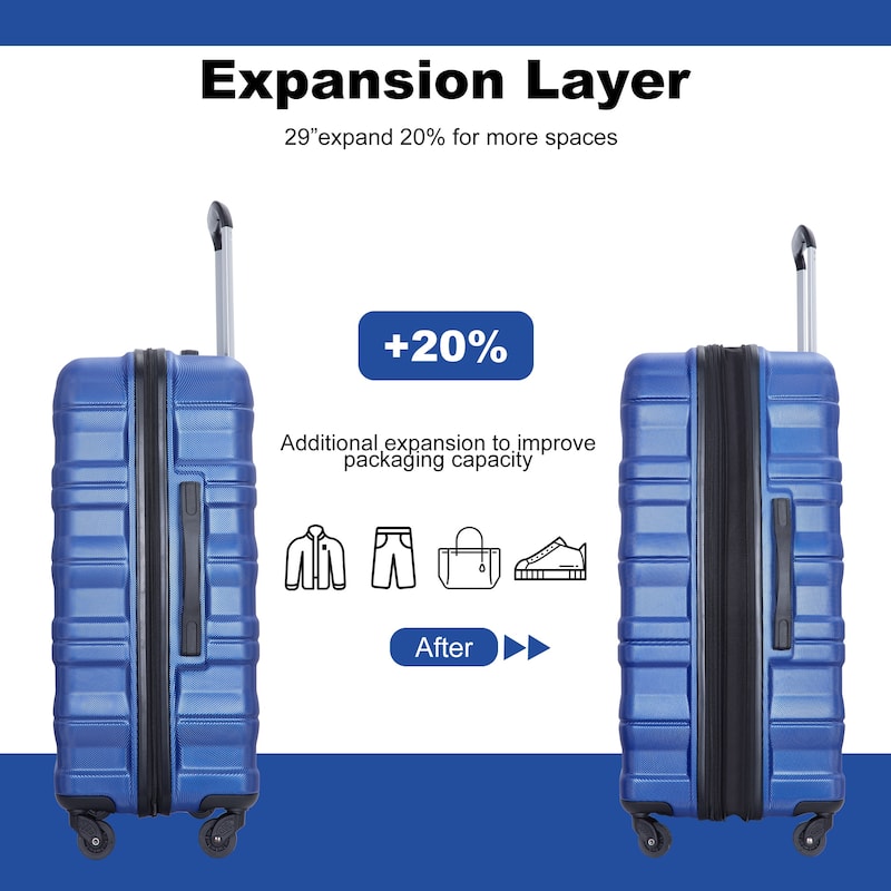 Expandable 3 Piece Luggage Sets PC Lightweight & Durable Suitcase with Two Hooks, Spinner Wheels, TSA Lock, (21/25/29)