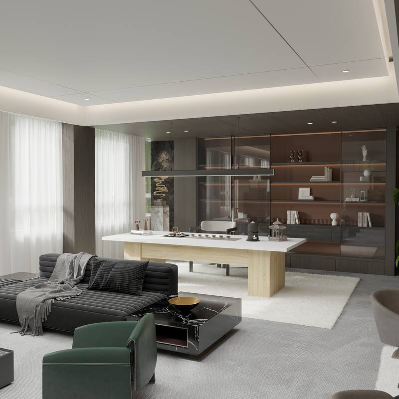 118.1" Large Conference Table, Modern Executive Office Desk with Heavy Duty Wood Base, Seats 8–10 Dining Table