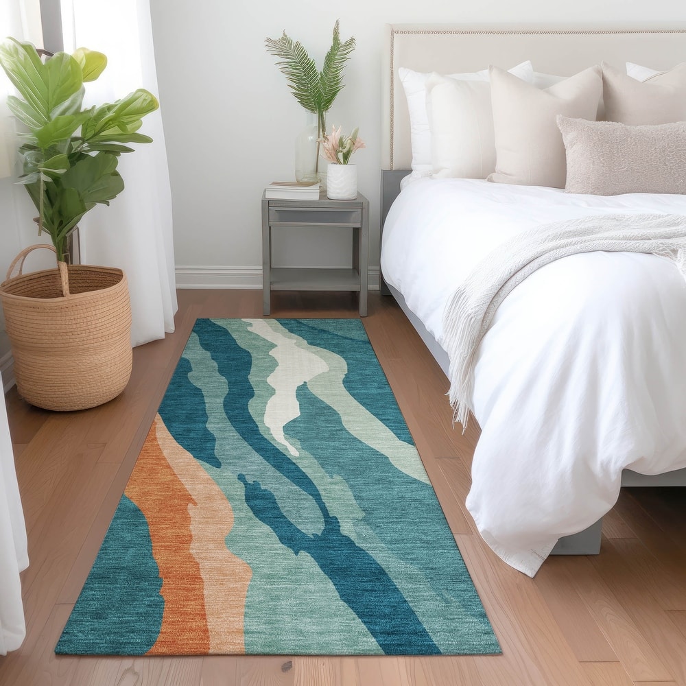 Machine Washable Indoor/ Outdoor Abstract Contemporary Chantille Rug