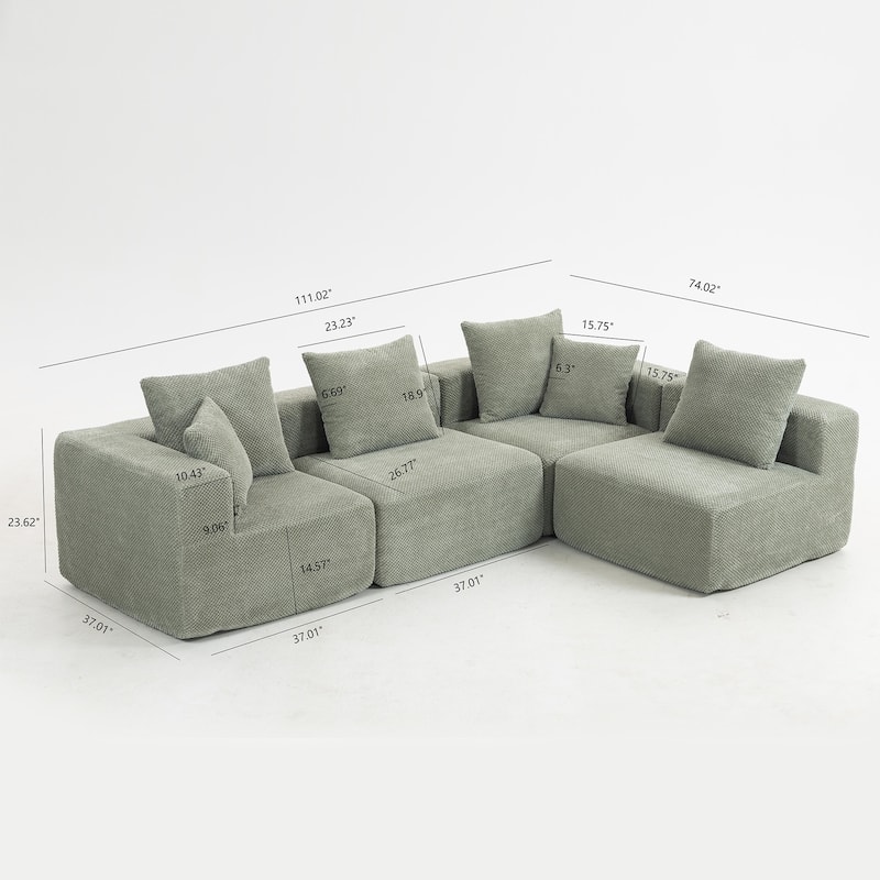 Flannelette Modular Sectional Sofa Full-Foam Build Compressed Couch