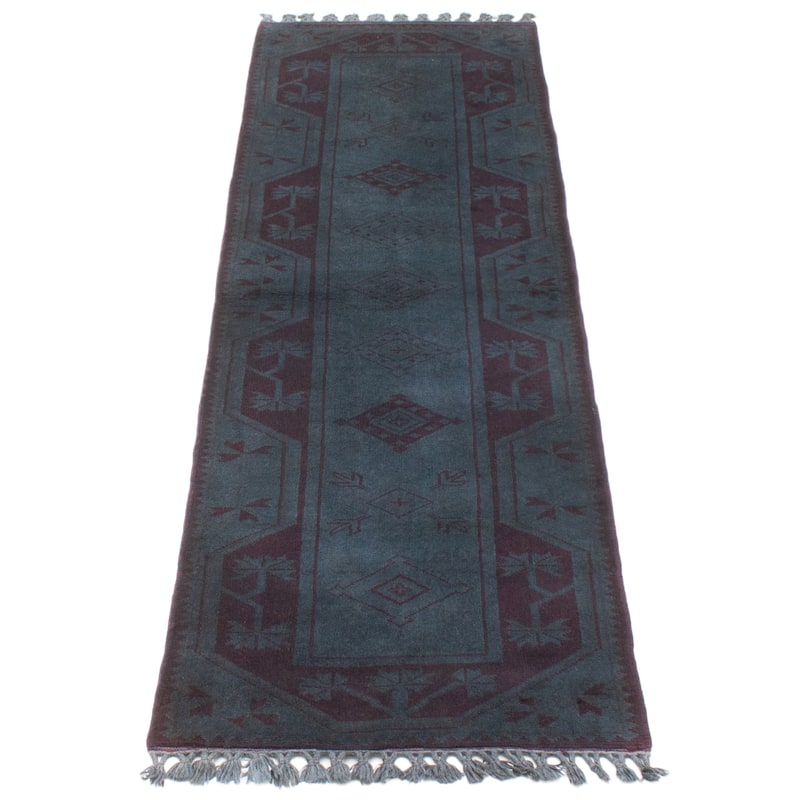 ECARPETGALLERY Hand-knotted Color Transition Teal Wool Rug - 2'6 x 8'4