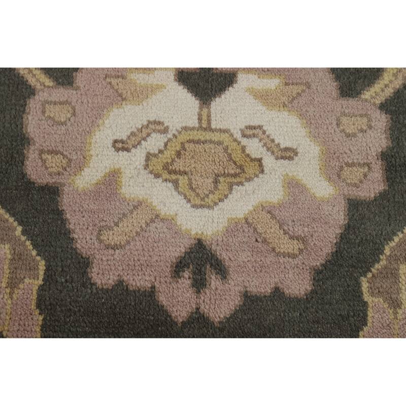 Charcoal Ivory Oushak Indian Area Rug Hand-Knotted Wool Carpet - 9'0" x 11'9"