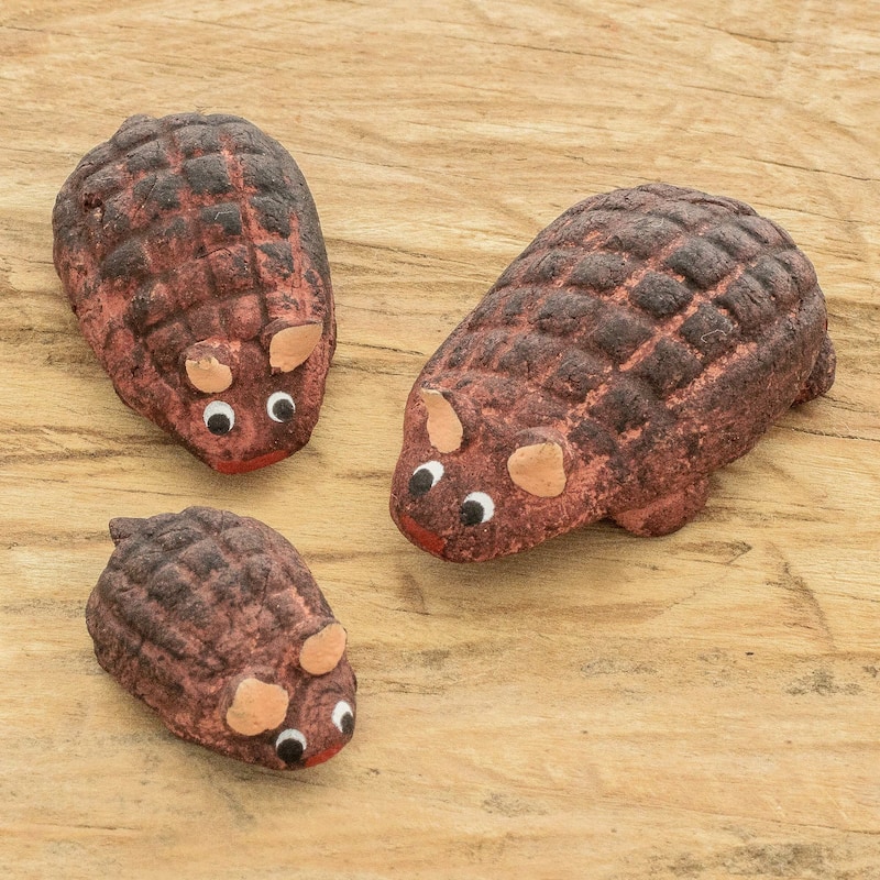 Novica Handmade Armadillo Family Ceramic Figurines (Set Of 3)
