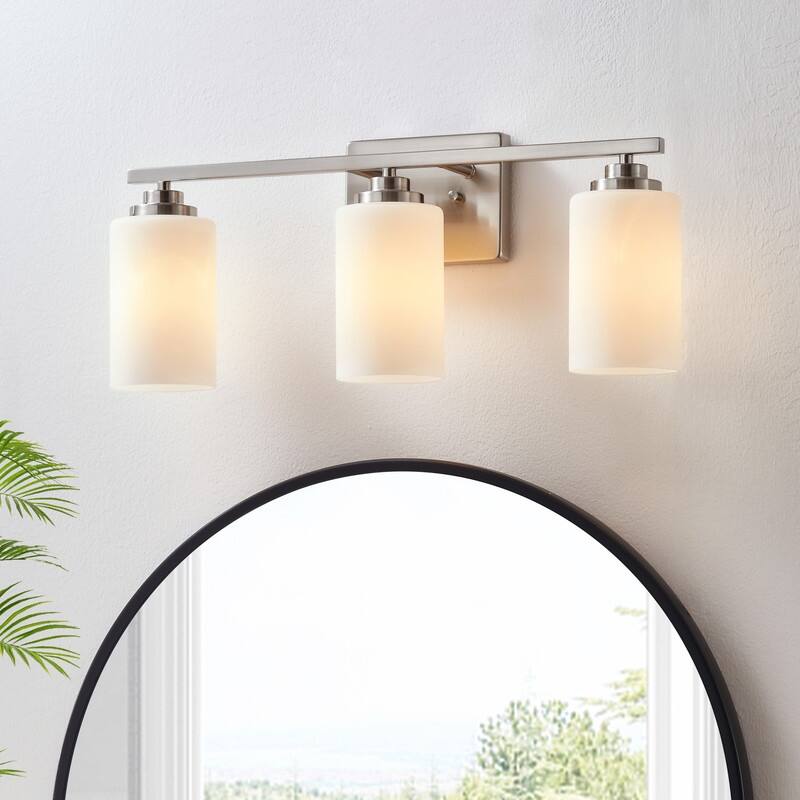 KAWOTI 3-Light Dimmable Bathroom Vanity Light with Frosted White Glass - Brushed Nickel