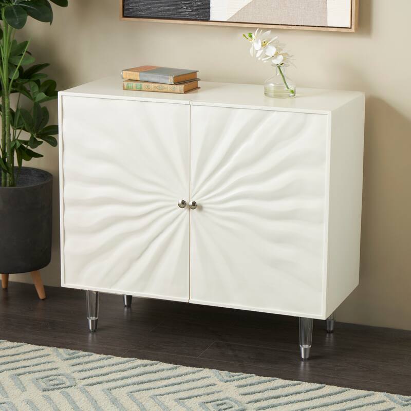 White Wooden 1 Shelf and 2 Doors Room Cabinet with Silver Knobs and Legs - White