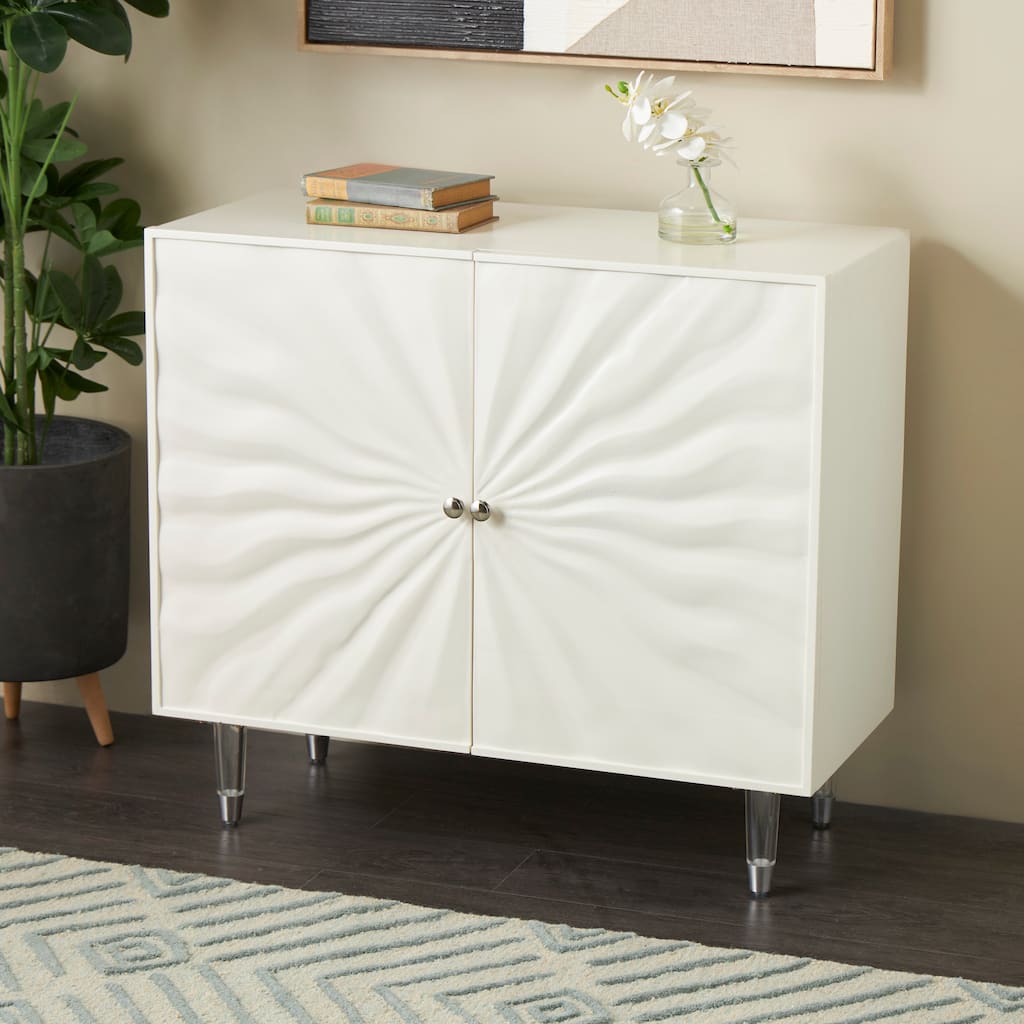 White Wooden 1 Shelf and 2 Doors Room Cabinet with Silver Knobs and Legs