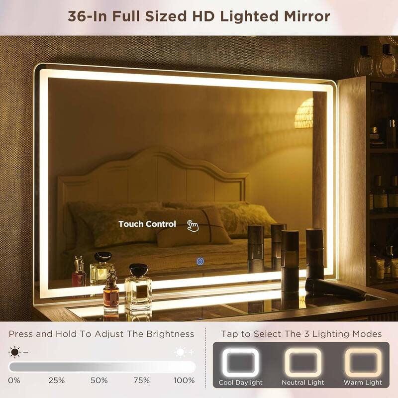 Modern Makeup Vanity Desk with HD Lighted Mirror, Dressing Table