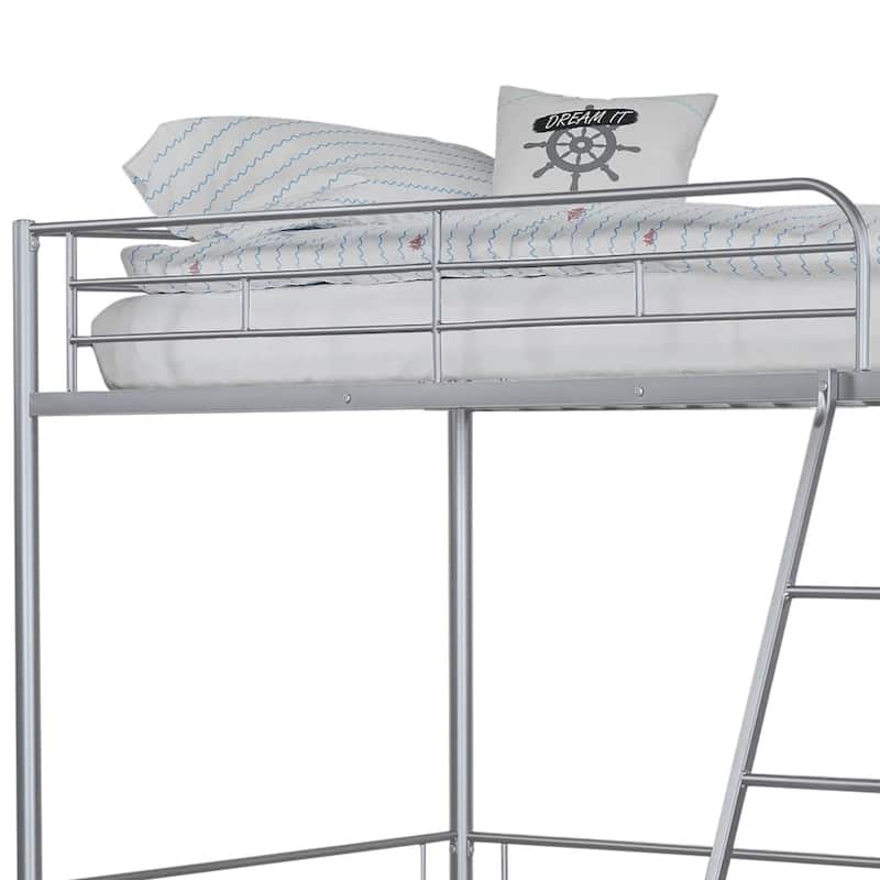 Twin Loft Bed with Open Area Underneath, Silver Metal Structure