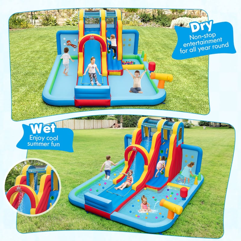 Gymax Inflatable Water Slide w/ Long Slide Climbing Wall Splash Pools
