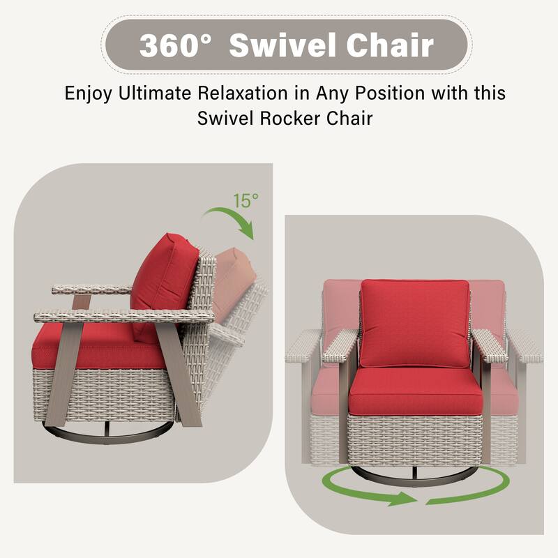 COZYWOR Outdoor Rattan Swivel Rocking Chair With Cushions
