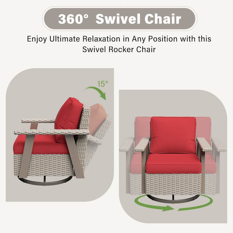 Cozywor Wicker Patio Outdoor Rocking Chair Swivel Lounge Chair