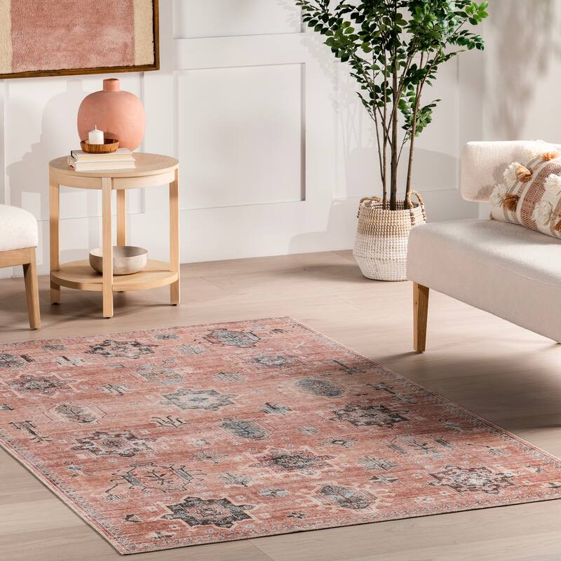 Nuloom Krystin SpinClean Distressed Machine Washable Area Rug - 4' x 6' - Pink - Rectangle