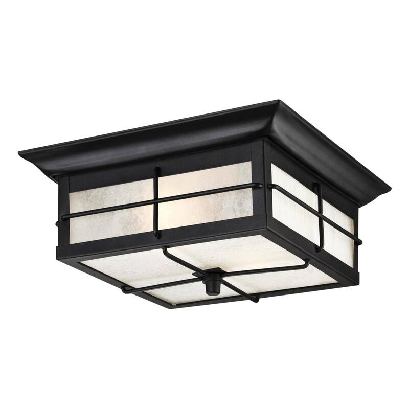 Westinghouse Orwell Two-Light Outdoor Flush-Mount Fixture, Seeded Glass - 13-Inch - Textured Black