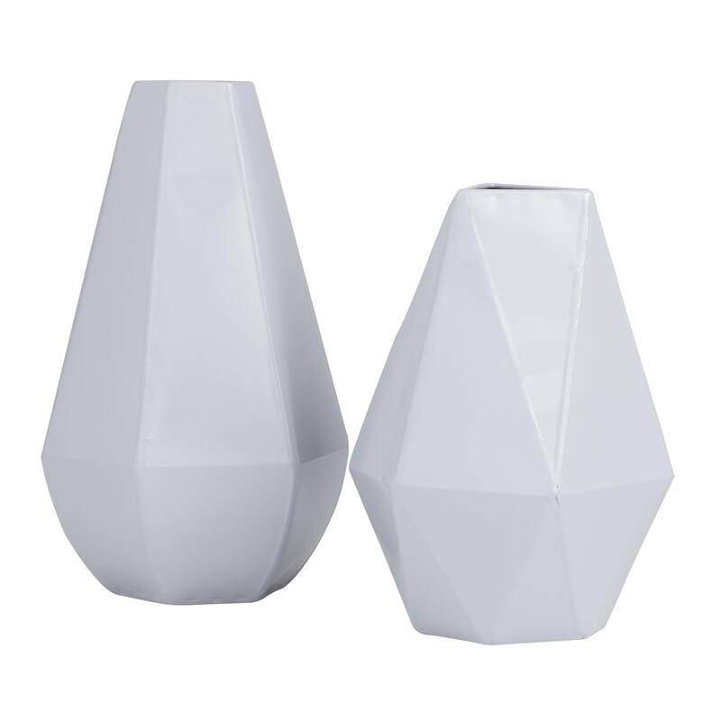 Metal Geometric Decorative Vase - Set of 2 Yellow, Cream, Blue, White - CosmoLiving by Cosmopolitan