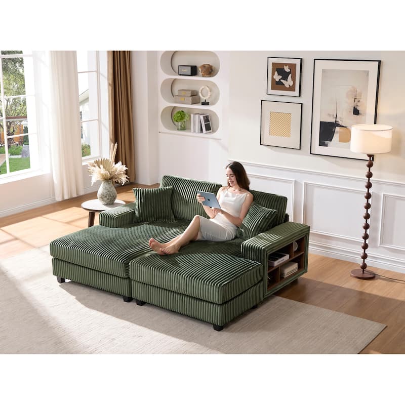 79.5" Corduroy Sectional Sofa Sleeper Sofa, Convertible Double Chaise Lounges Couch