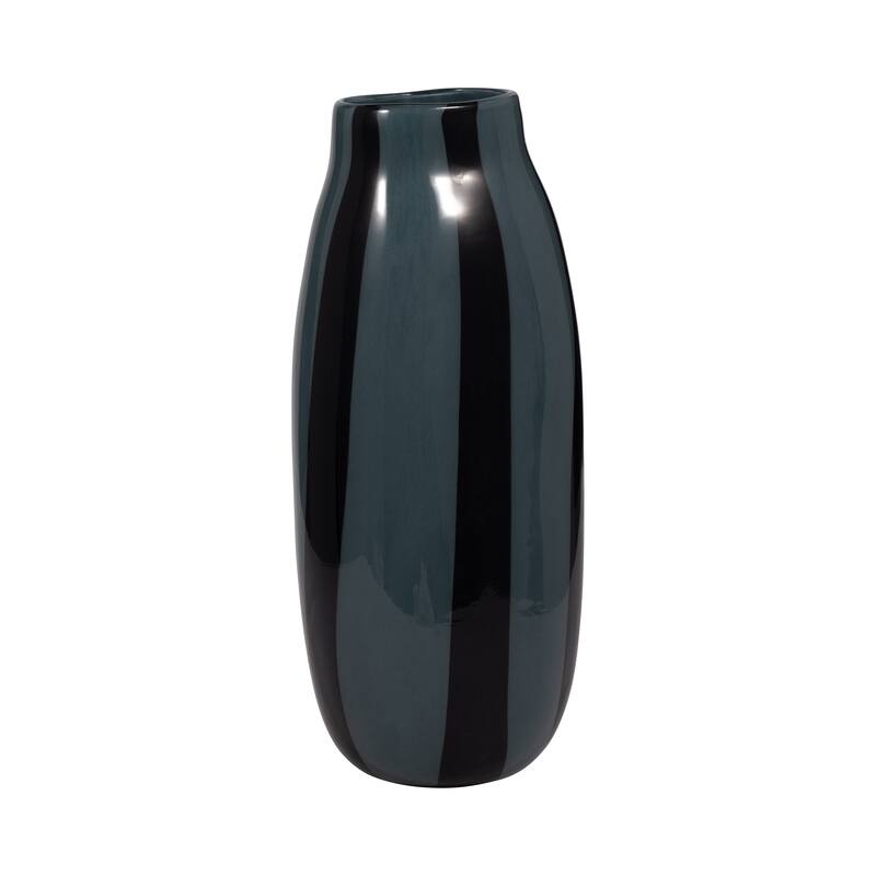 Glass Modern Striped Decorative Vase - Black
