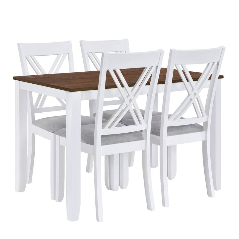 White Rustic 5-Piece Wooden Dining Table Set with Rectangular Table & 4 Chairs
