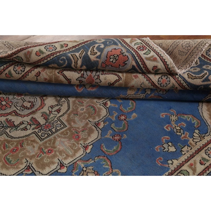 Blue Tabriz Persian Vintage Area Rug Handmade Wool Carpet - 8'3"x 11'5"