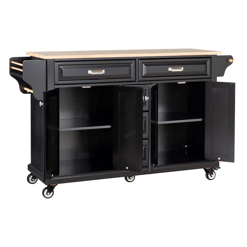 Cambridge Natural Wood Top Kitchen Island with Storage and Casters
