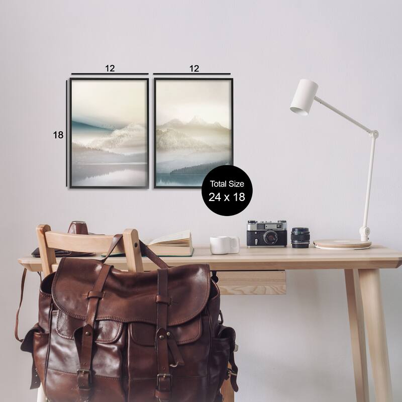 Stupell Mountain Peaks & Neutral Lake Framed Giclee Art Design By Gemma Bardot (Set of 2)