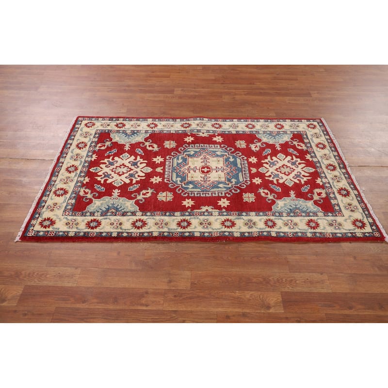 Traditional Red Kazak Foyer Rug Hand-Knotted Foyer Wool Carpet - 3'2" x 5'3"