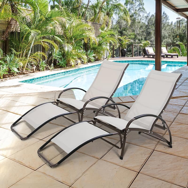 Outdoor Adjustable Chaise Lounge Chairs with Wheels Aluminum Sun Lounger
