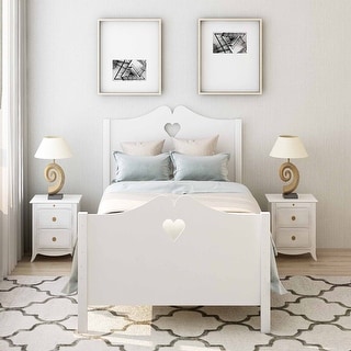 Twin Size Platform Bed with Heart-shaped Decoration Headboard and Footboard, Slat Bed Frame with Wood Slat Support