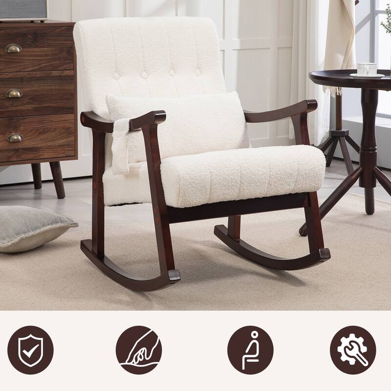 AVAWING Upholstered Rocking Chair with Massage Lumbar Support
