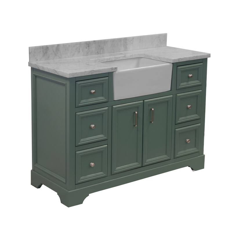 KitchenBathCollection Zelda 48" Farmhouse Bathroom Vanity with Carrara Marble Top