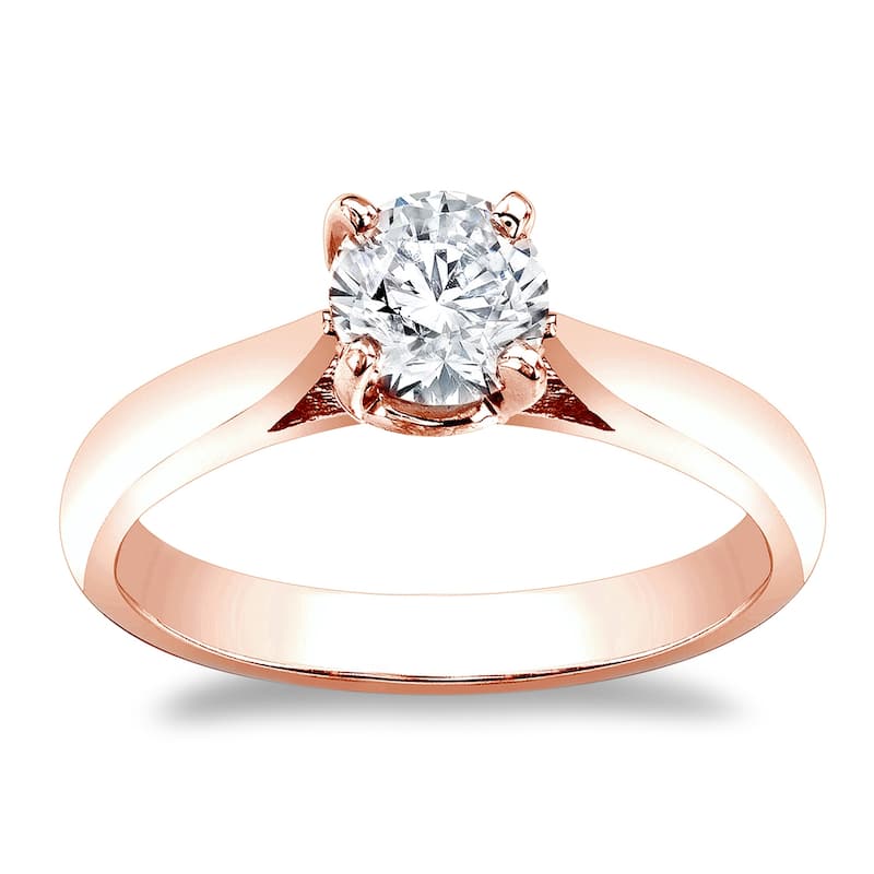 Auriya 14k Gold Brilliant Round 1/2 carat Moissanite Solitaire Engagement Ring - Rose - 9