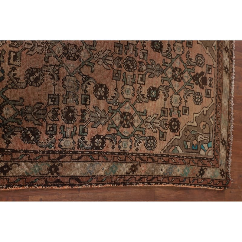 Distressed Hamedan Persian Vintage Runner Rug Handmade Wool Carpet - 3'4" x 9'8"