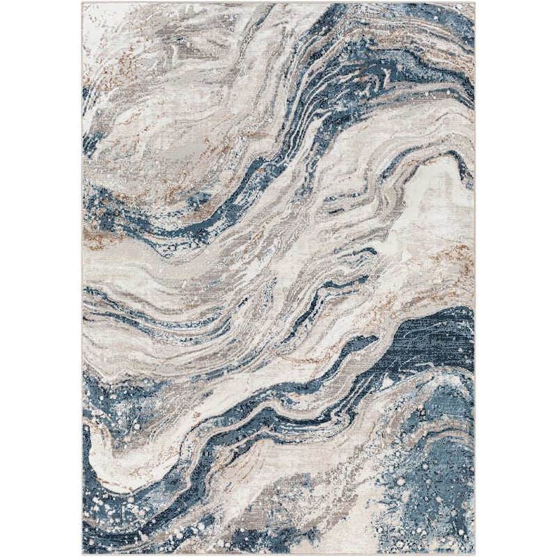 Livabliss Orzan Modern Abstract Graphic Area Rug - Aqua/Taupe - 6' 7" x 9'