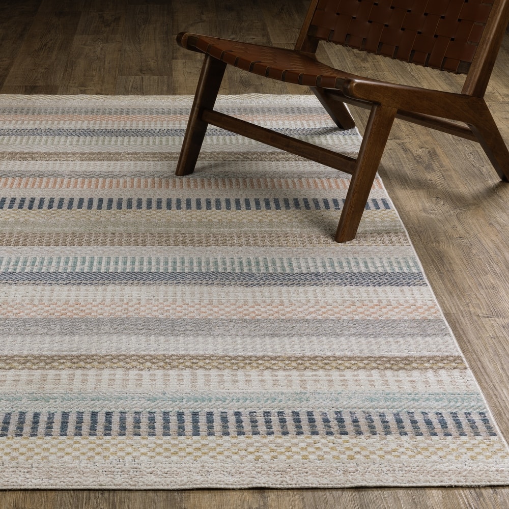 Cavett Textural Geometric Striped Ivory/ Multi Area Rug