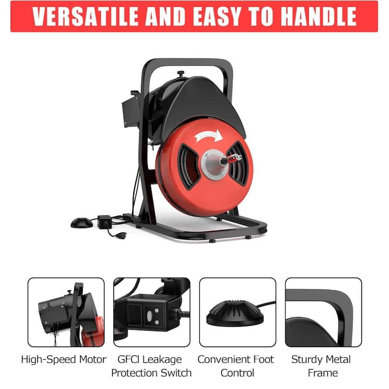 50FT 1/2 Inch Portable Drain Cleaning Machine for 1" to 4" Pipes