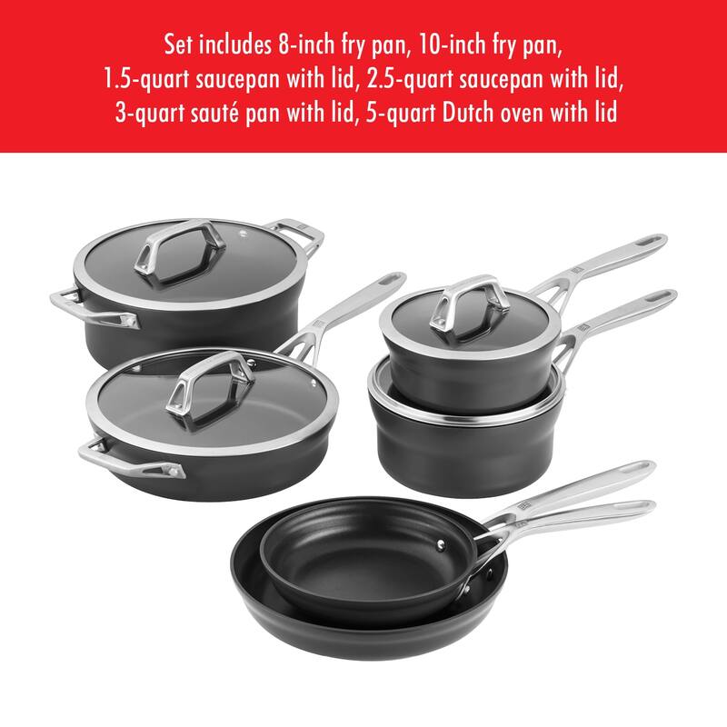 ZWILLING Motion Nonstick Hard-Anodized 10-Piece Cookware Set in Grey, Dutch Oven, Fry pan, Saucepan - 10-pc
