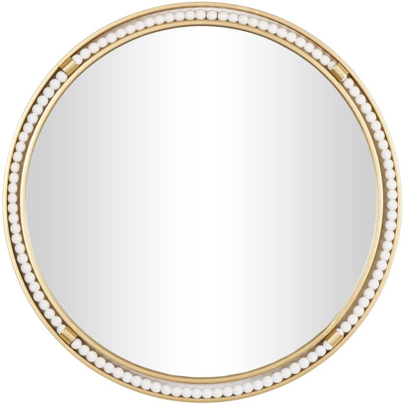 Gold Metal Room Wall Mirror with White Wood Beading - 26"D