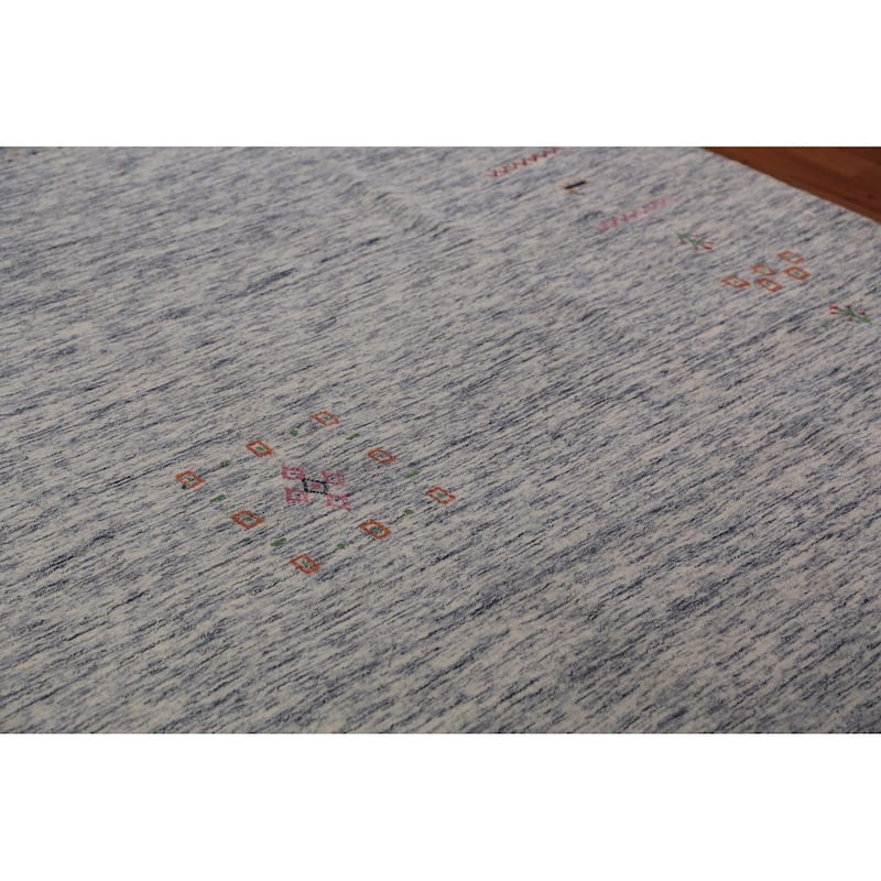 Ivory & Blue Tribal Gabbeh Area Rug Handmade Wool Carpet - 8'3" x 9'8"