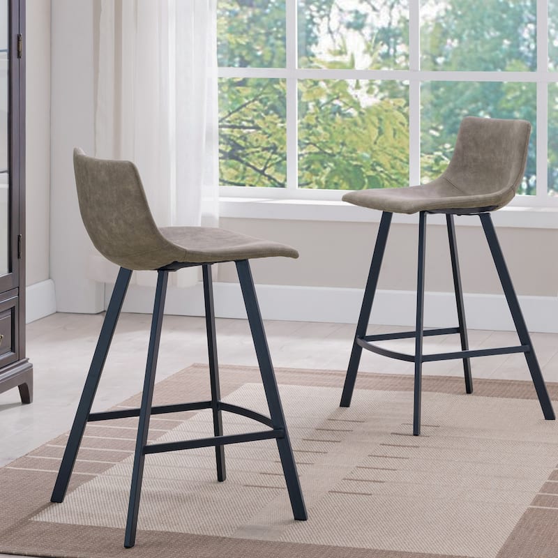 Leick Home Upholstered Steel Base Microfiber Bar Stool Set of 2 - N/A