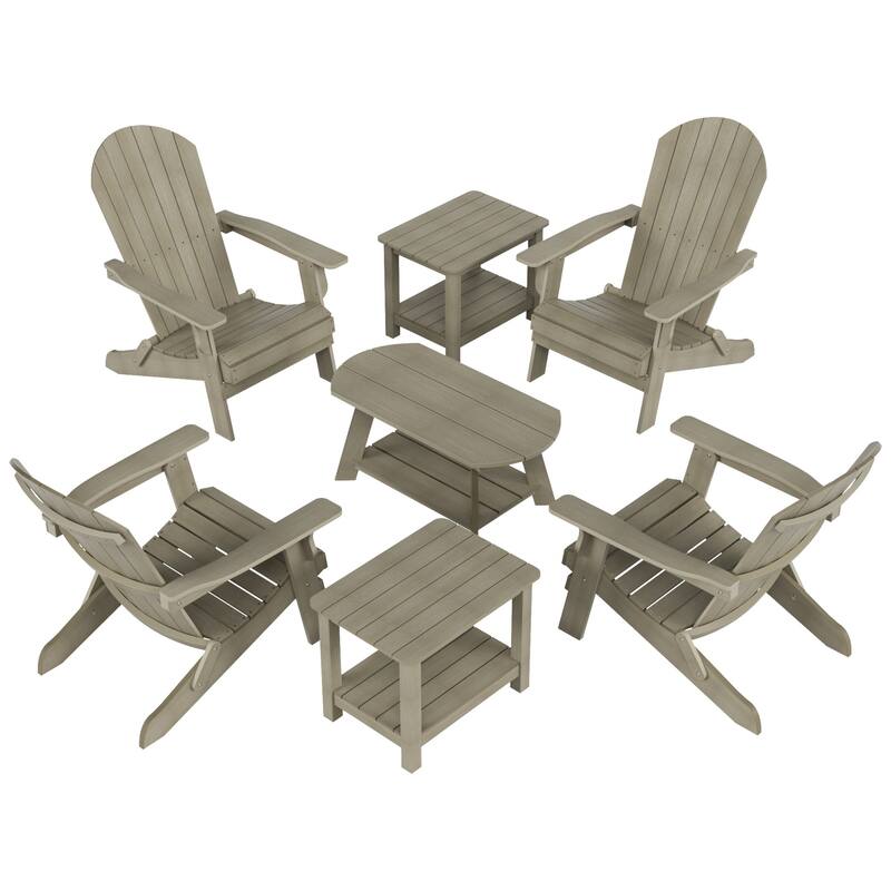 Vineyard HIPS Outdoor Folding Eco-Friendly All Weather Seashell Adirondack Chairs (7-Piece Conversation Set)